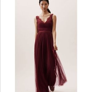 BHLDN Burgundy Lace V-Neck Tulle Wedding Dress
